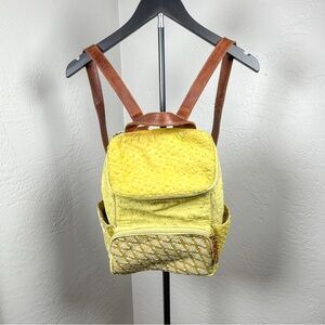 Mo & Co Yellow Embroidered Mini Backpack Boho Patchwork Leather Straps